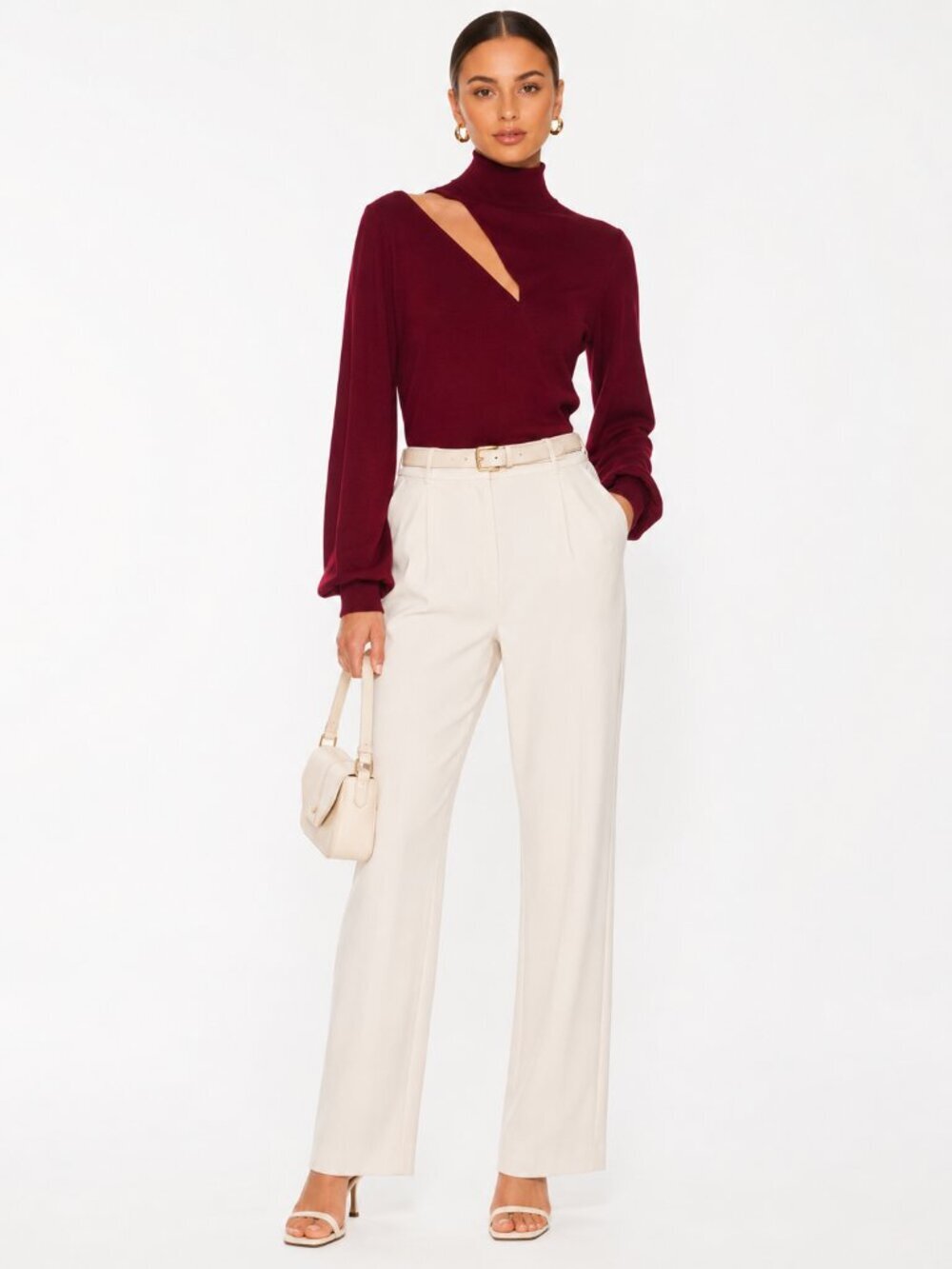 Nicholas Karima Mock Neck Top in Ruby Cut out Detailing with closure NWT